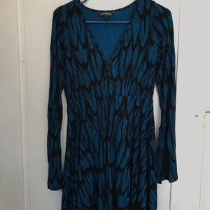 Long Sleeve V Neck MINI DRESS from Express